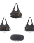 Vintage Bronze PU Leather Handbag – Multi-Pocket Shoulder Tote & Crossbody Bag