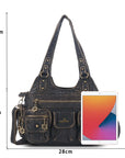Vintage Bronze PU Leather Handbag – Multi-Pocket Shoulder Tote & Crossbody Bag