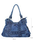 Vintage Denim Rivet Large Capacity Tote Shoulder Bag