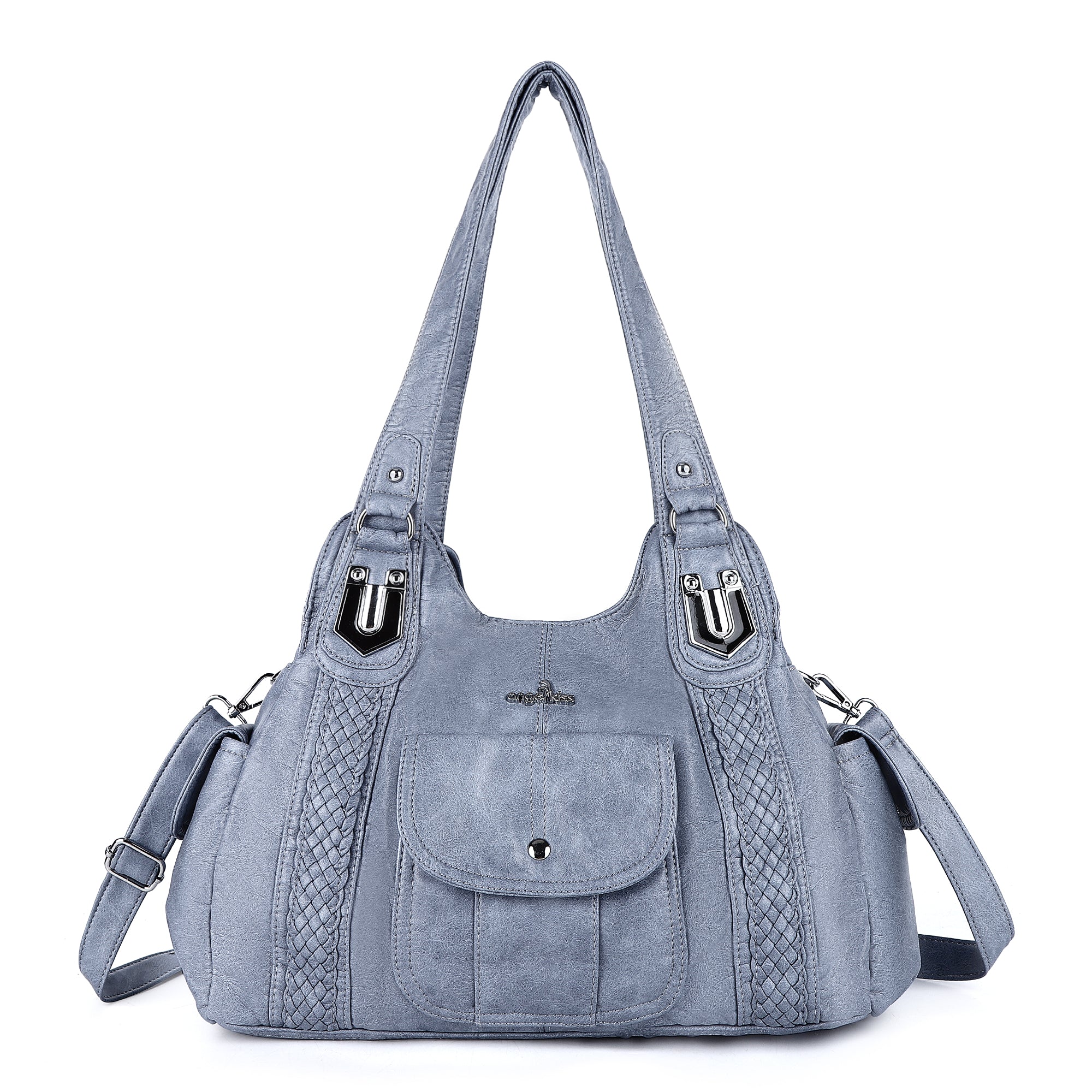 Women's waterproof solid color vintage Hobo shoulder bag and tote-Angelkiss Bag