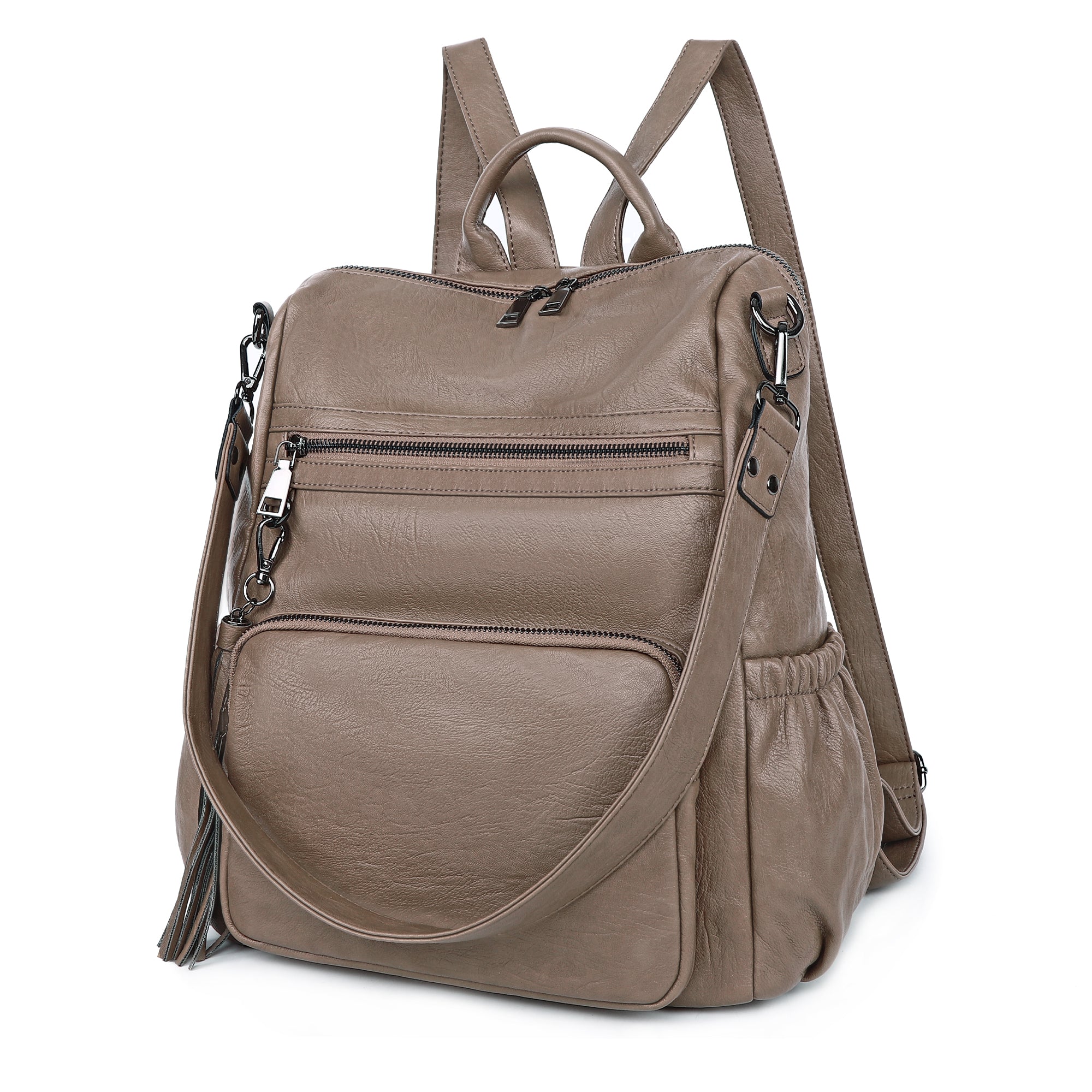 Women's large capacity backpacks for school, pu wash leather-Angelkiss Bag