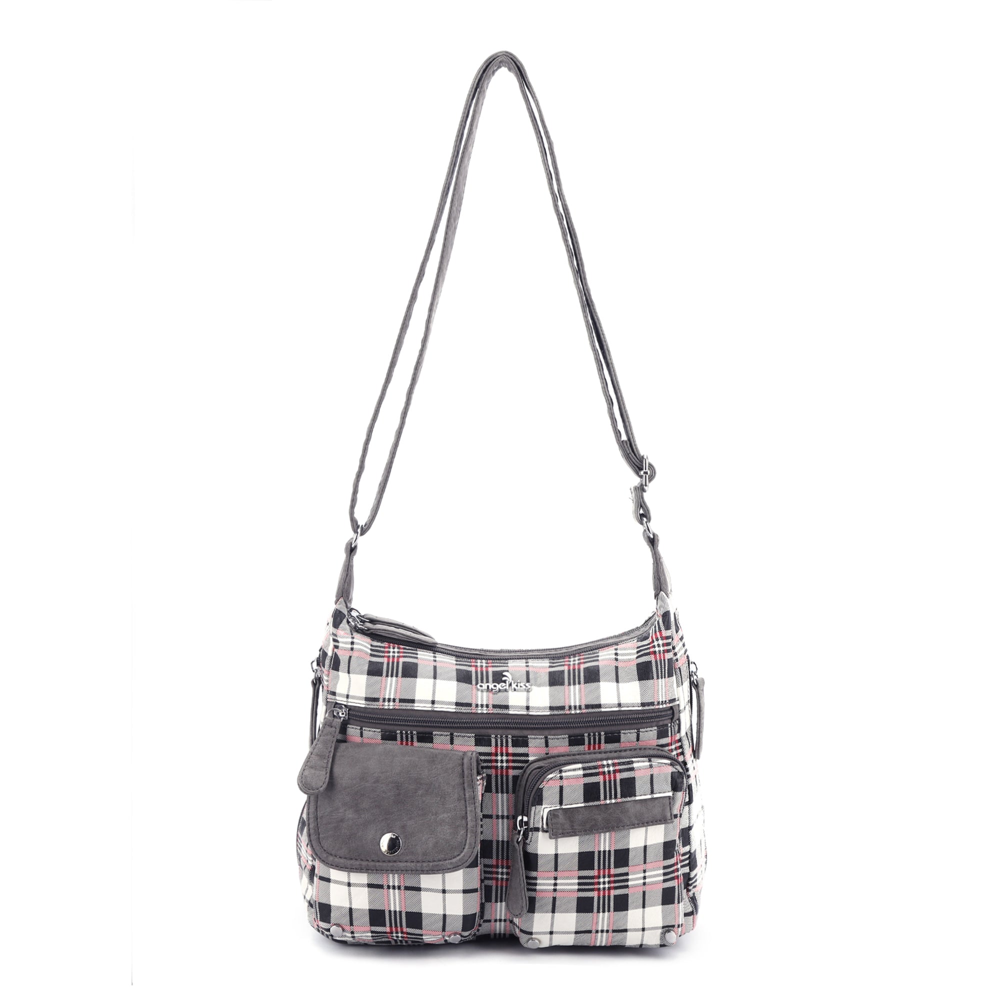Women's plaid water wash pu leather crossbody bag-Angelkiss Bag