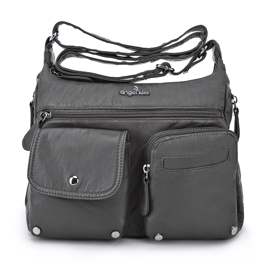 Women's water wash pu leather crossbody bag-Angelkiss Bag
