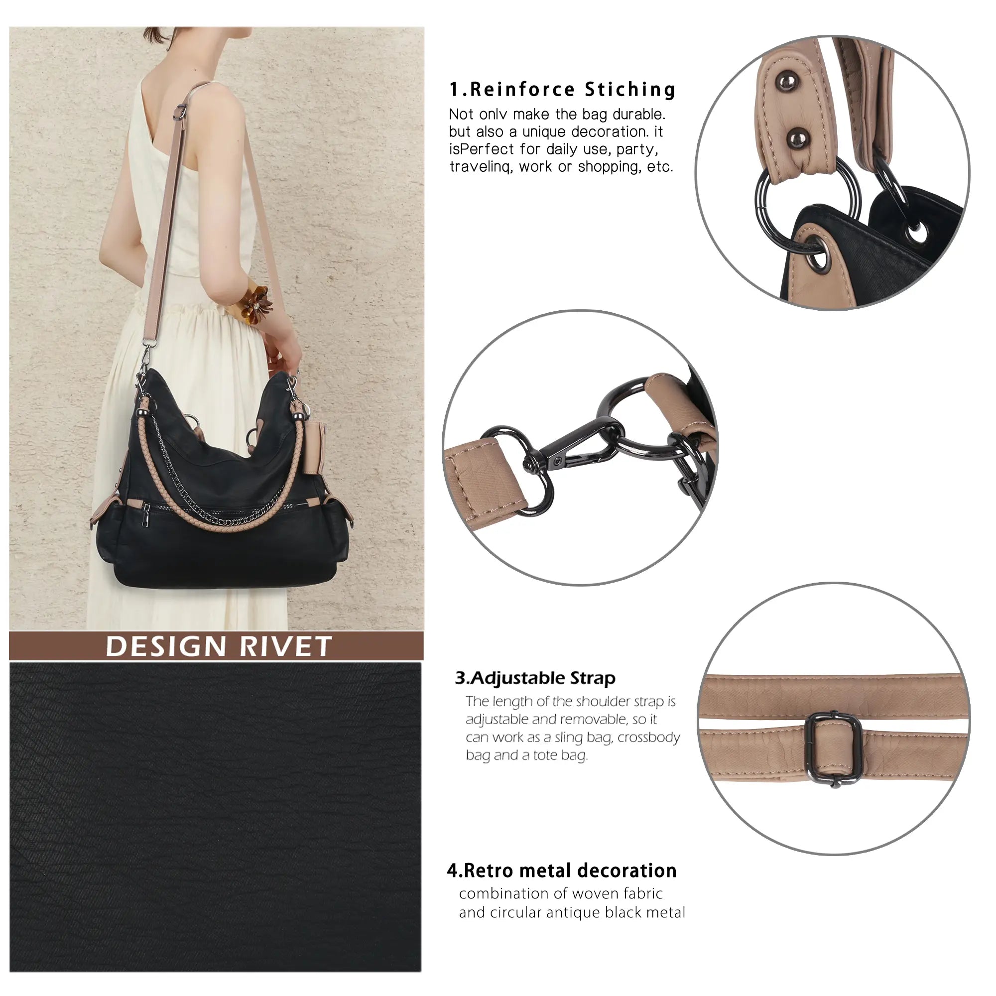 Vegan PU Leather Tote Shoulder Bag, Large Capacity – Ideal for Work, School, Business & Travel
