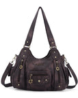 PU leather women's shoulder bag with tie-dye wash water-Angelkiss Bag