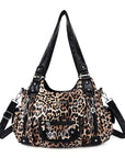 Leopard print wash PU leather women's shoulder bag tote bag-Angelkiss Bag