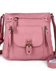 Solid color wash water pu leather adjustable shoulder strap daily shoulder bag-Angelkiss Bag