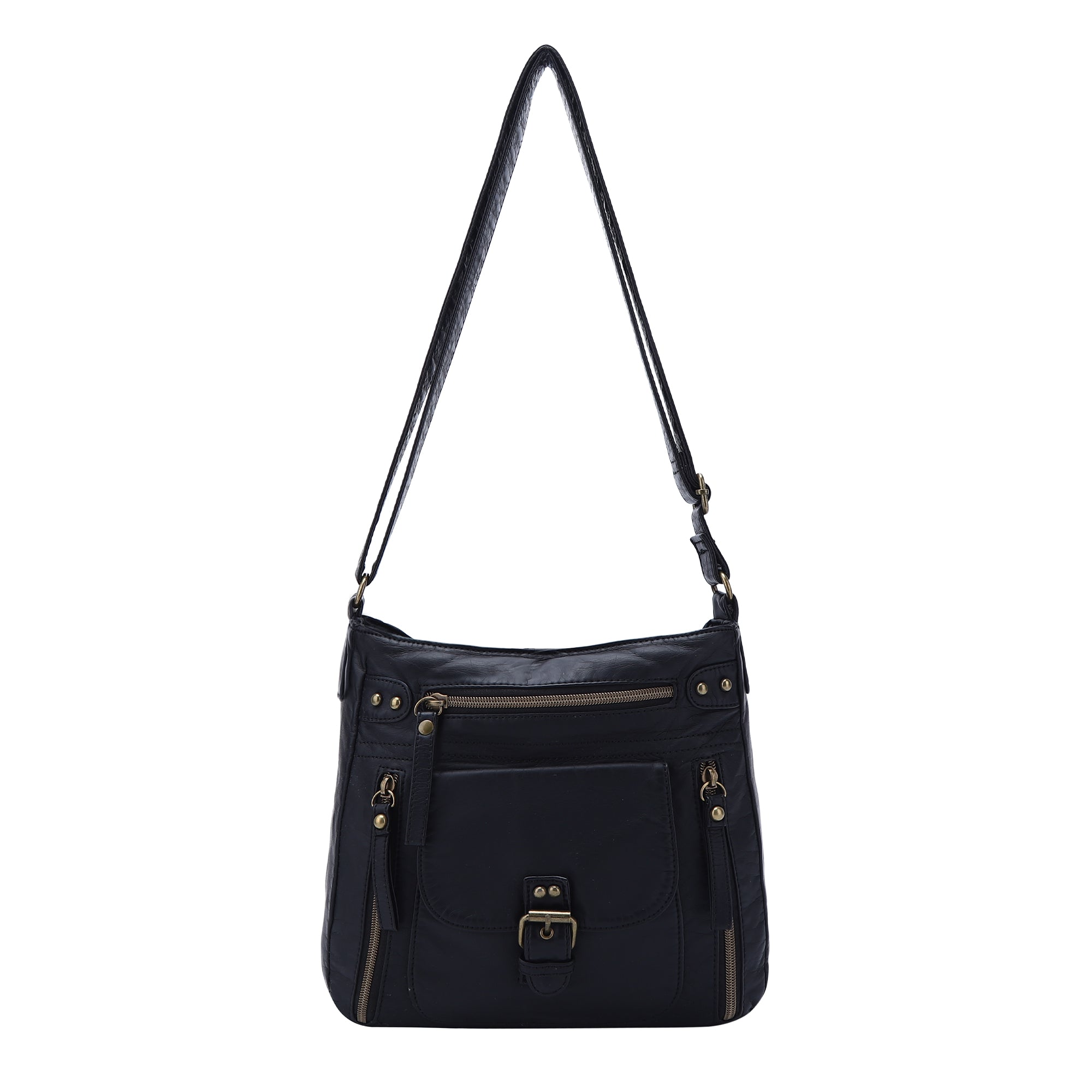 Solid color wash water pu leather adjustable shoulder strap daily shoulder bag-Angelkiss Bag