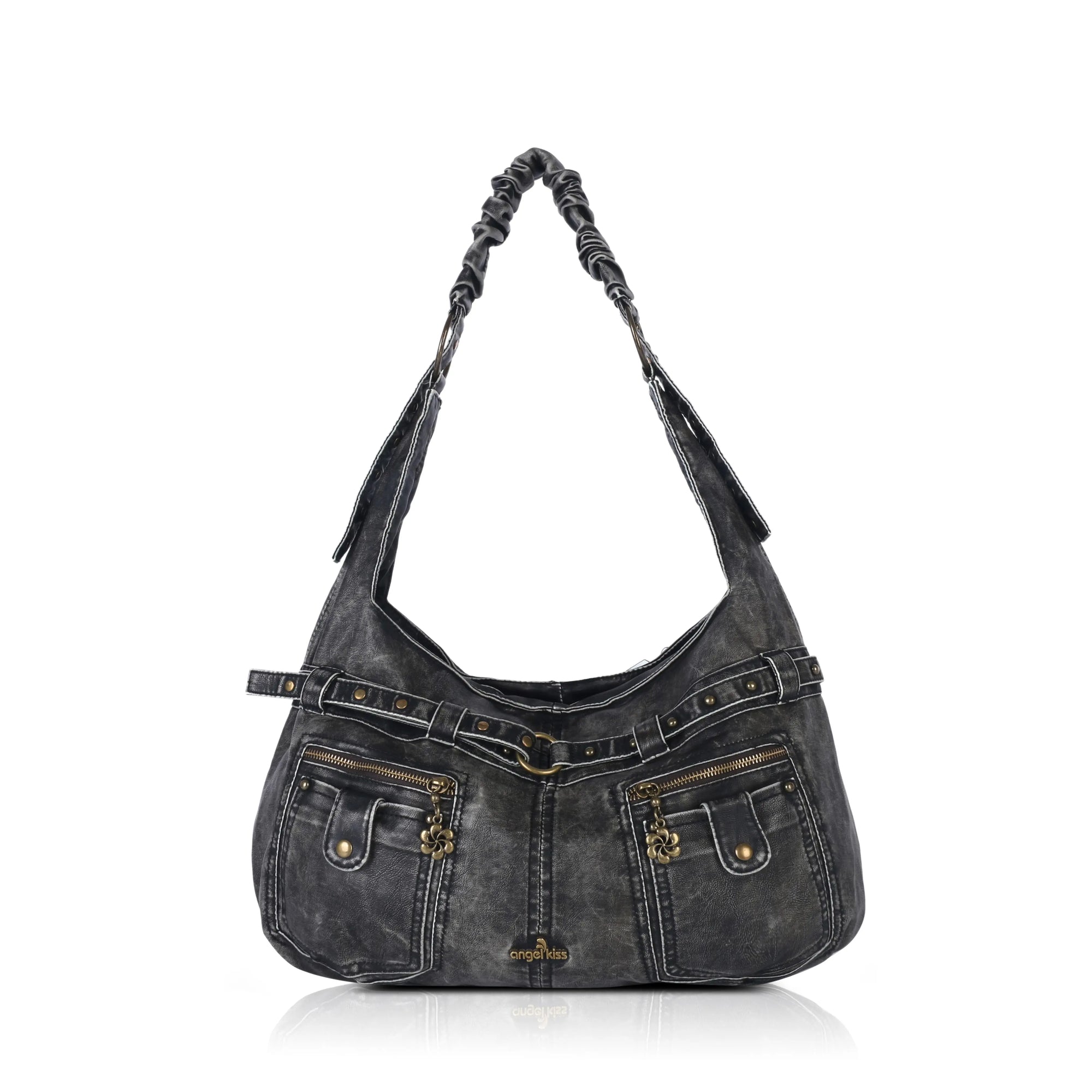 Vintage Vegan Leather Handbag – Multi-Pocket Shoulder Tote