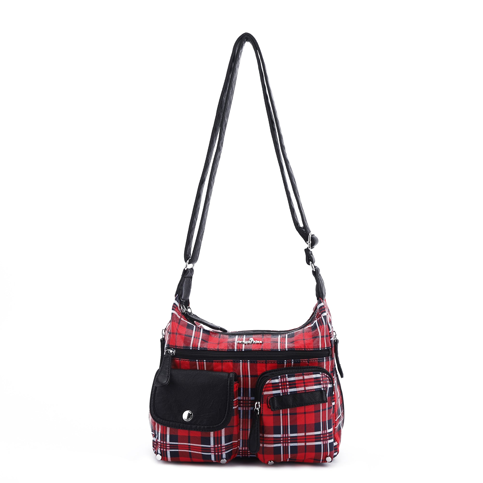 Women's plaid water wash pu leather crossbody bag-Angelkiss Bag