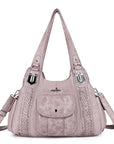 Women's waterproof solid color vintage Hobo shoulder bag and tote-Angelkiss Bag