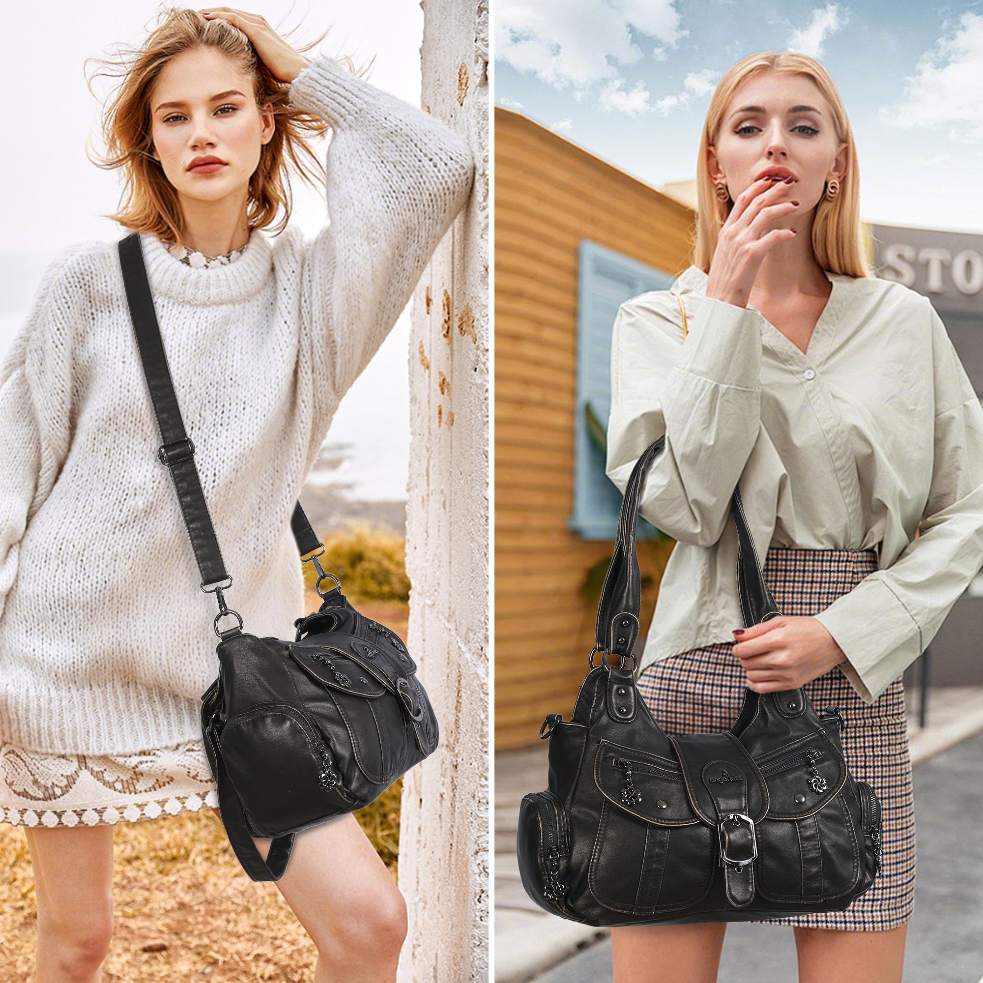 Women's retro fashion multi-compartment large capacity hobo bag | angel kiss bag-Angelkiss Bag