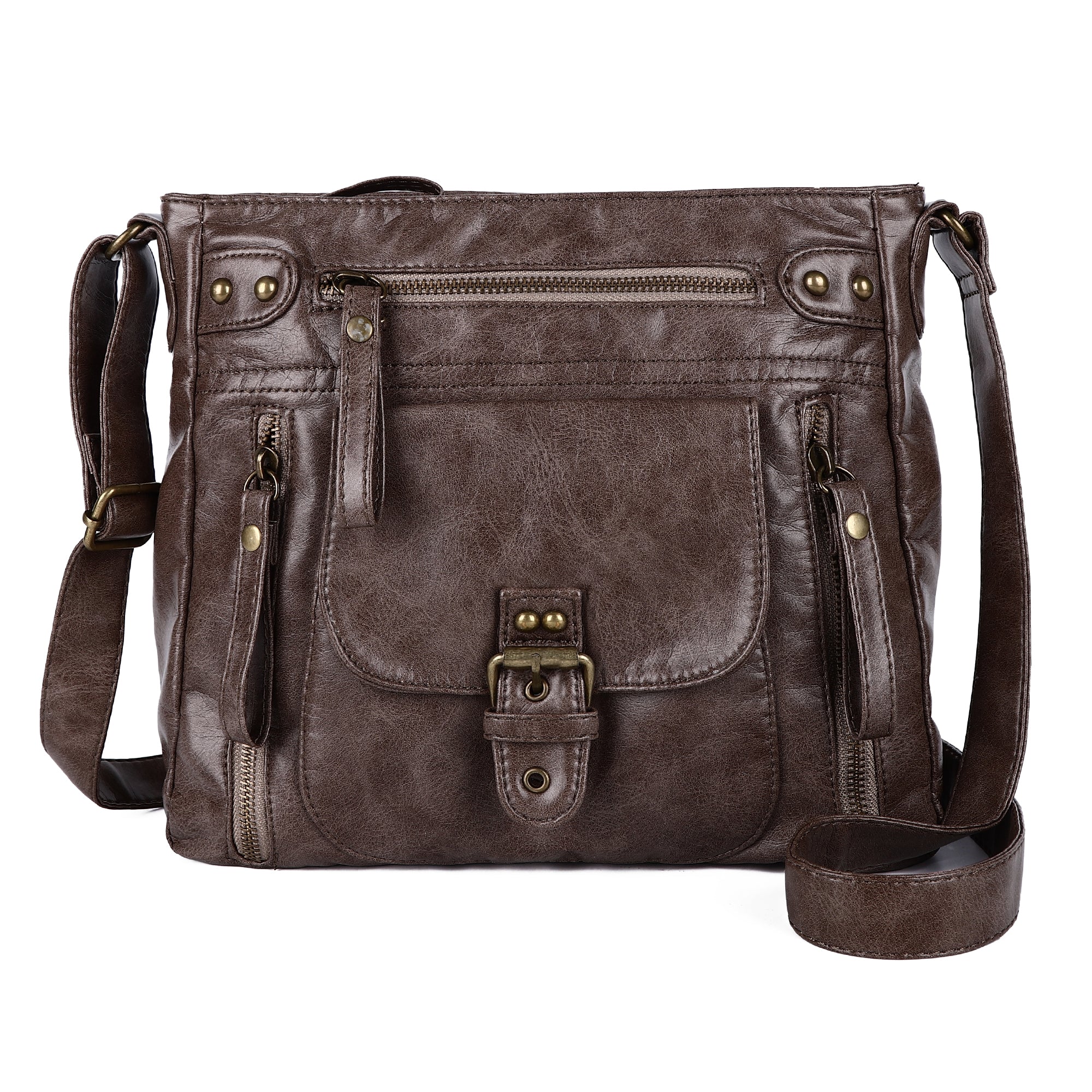 Solid color wash water pu leather adjustable shoulder strap daily shoulder bag-Angelkiss Bag