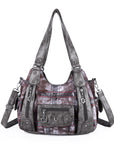 Plaid vintage wash PU leather women's shoulder bag tote bag-Angelkiss Bag