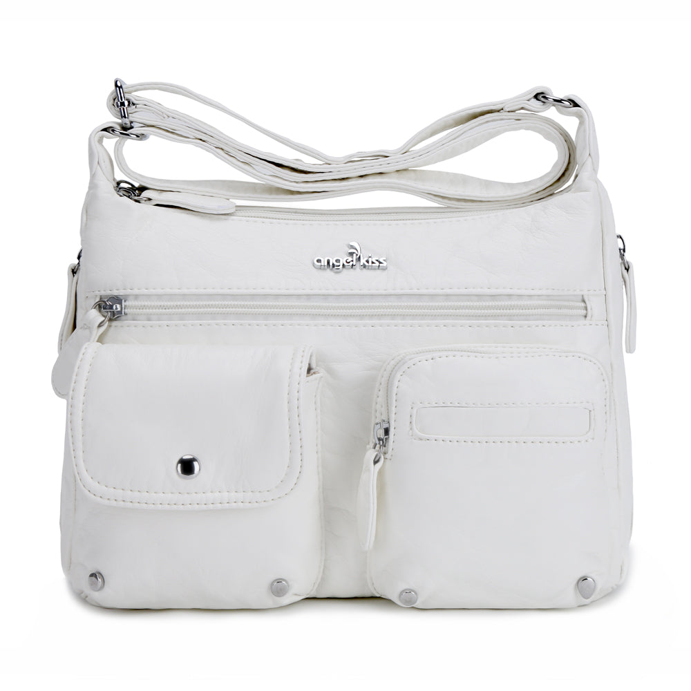 Women's water wash pu leather crossbody bag-Angelkiss Bag