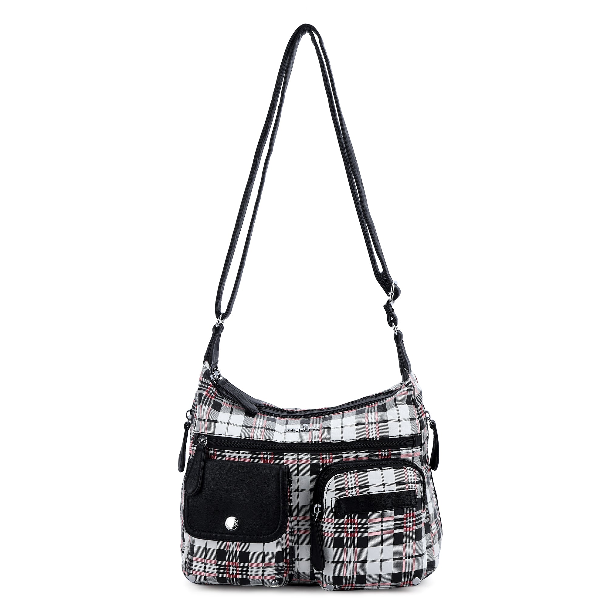 Women's plaid water wash pu leather crossbody bag-Angelkiss Bag