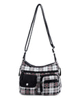 Women's plaid water wash pu leather crossbody bag-Angelkiss Bag