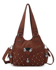 Women Large capacity hobo Handbag Washed PU Leather-Angelkiss Bag