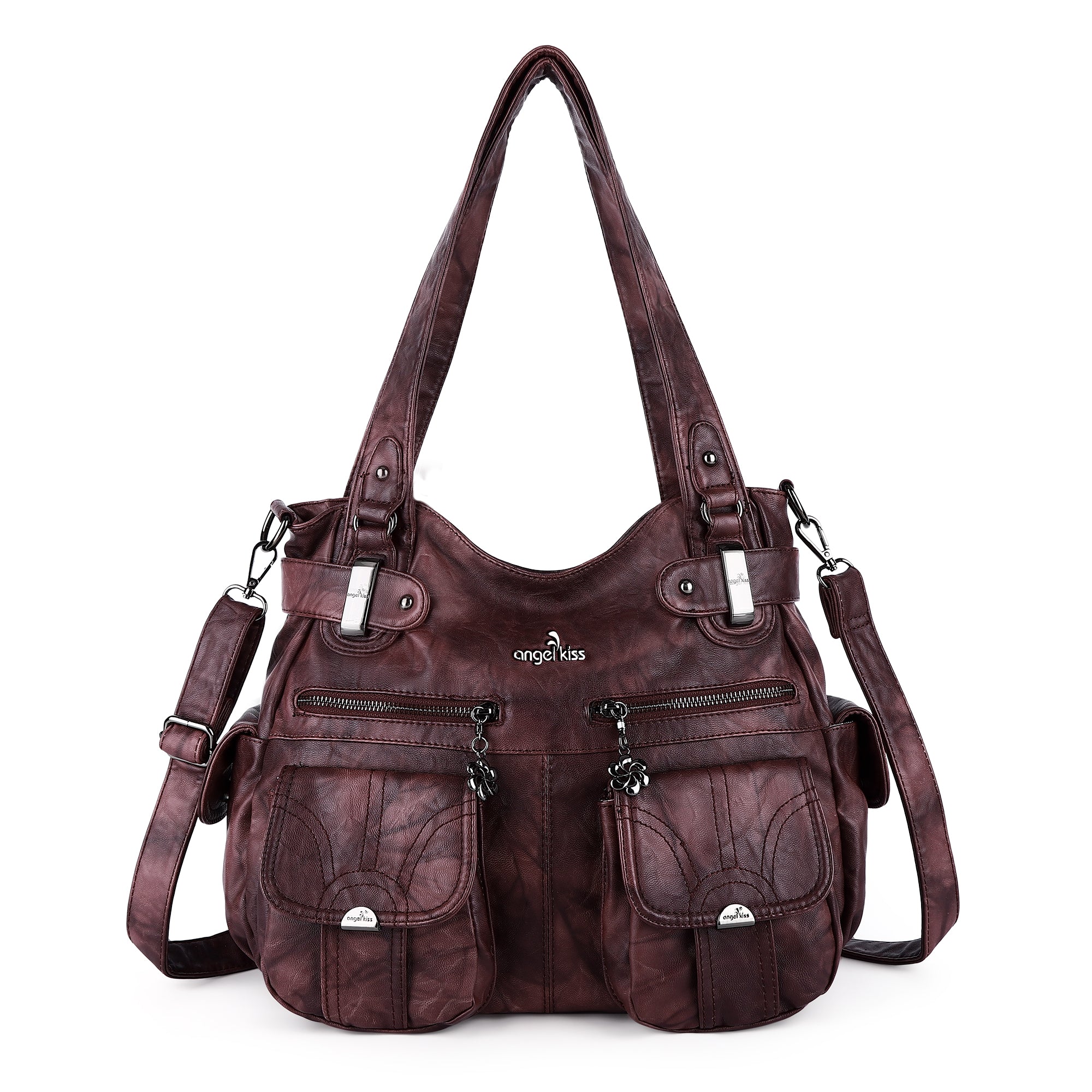 Washed Leather Hobobags Women Shoulder Bags-Angelkiss Bag