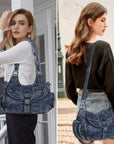 Women's Vintage Denim Multi-compartment High Capacity Hobo Bag | Angel Kiss Bag-Angelkiss Bag