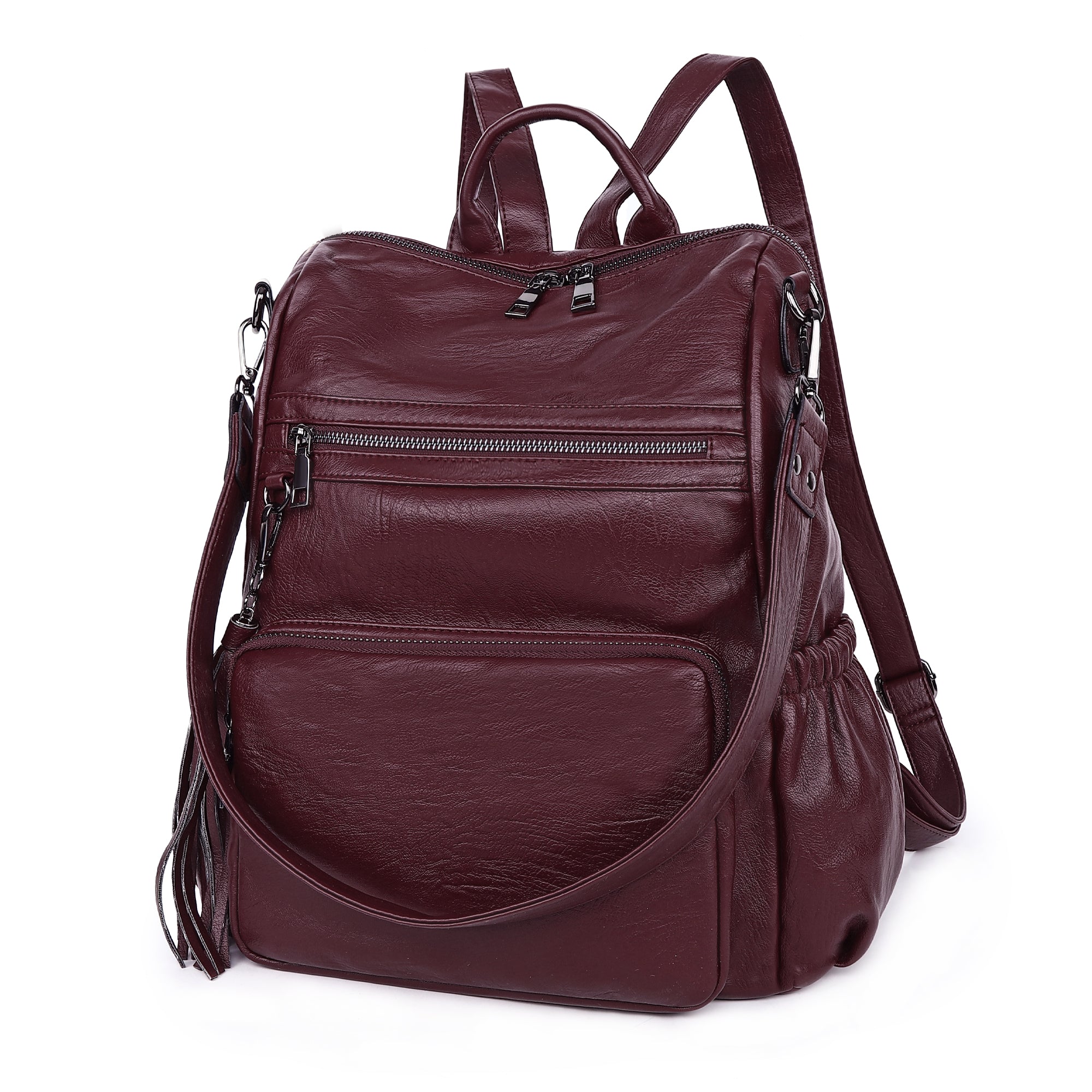 Women's large capacity backpacks for school, pu wash leather-Angelkiss Bag