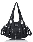 Women Shouder Handbag of Washed PU with Multi-pockets-Angelkiss Bag