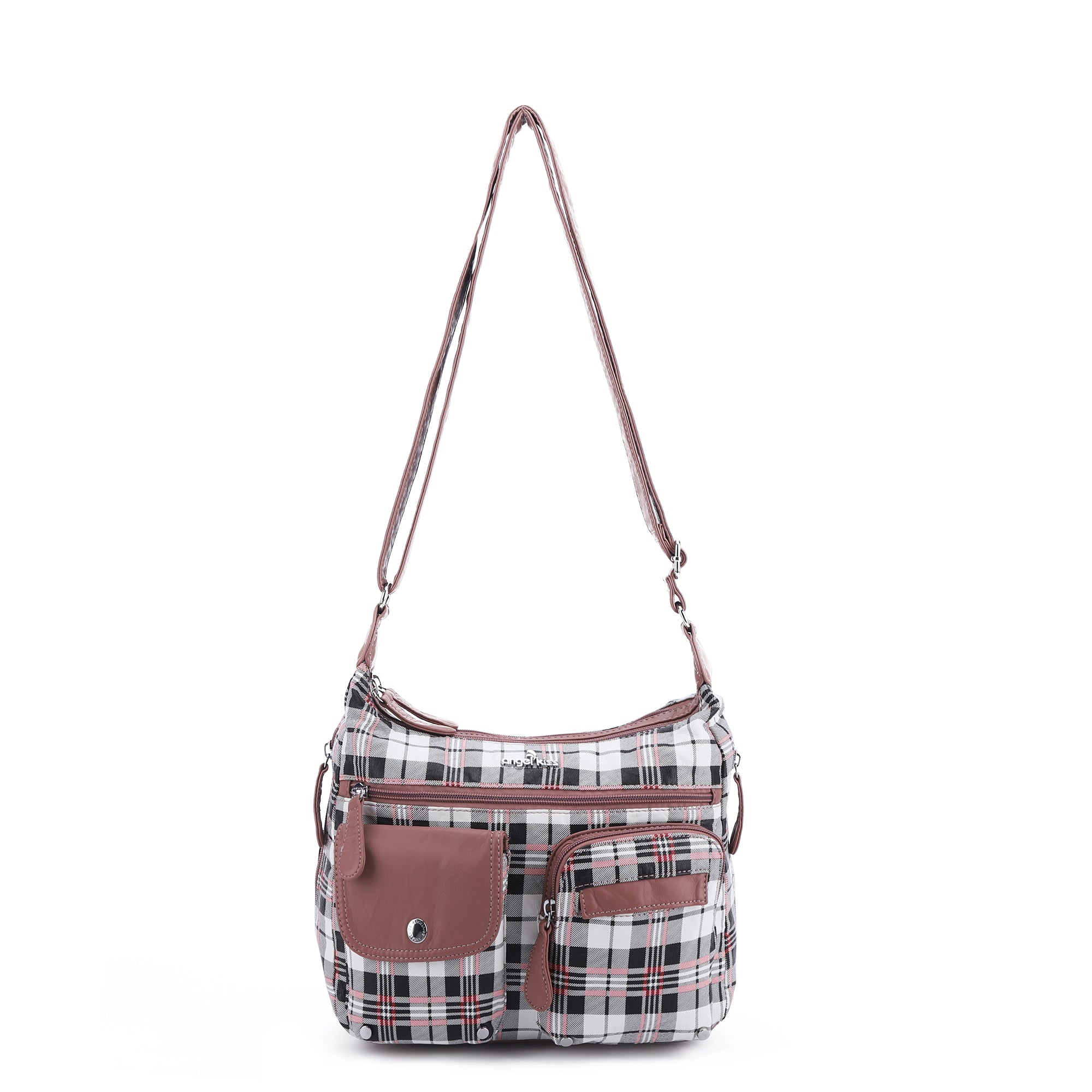 Women's plaid water wash pu leather crossbody bag-Angelkiss Bag