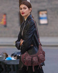 Trendy Washed Burgundy Shoulder Bag – Tassel Accent Women’s Hobo Vintage Style Purse