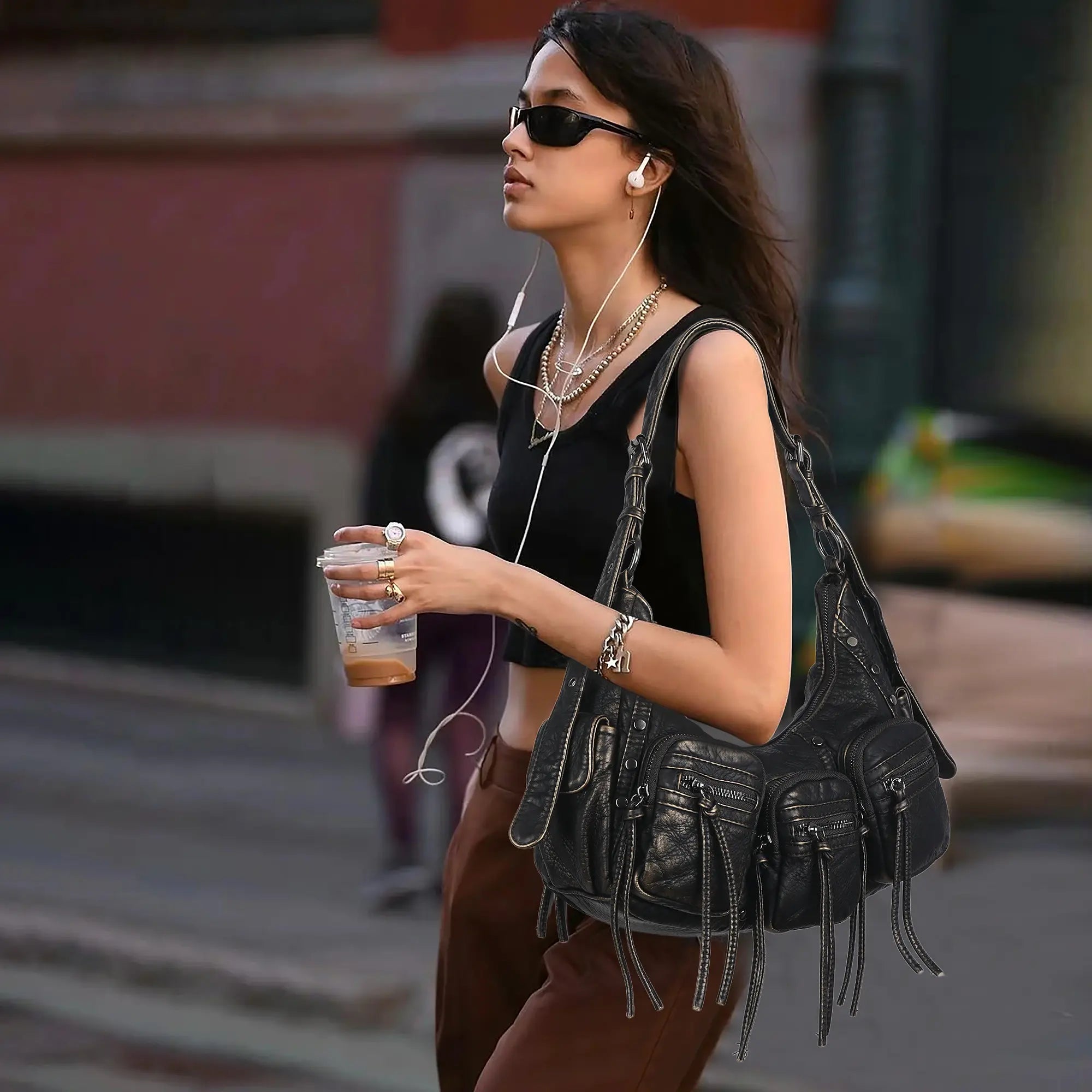 Trendy Washed Burgundy Shoulder Bag – Tassel Accent Women’s Hobo Vintage Style Purse