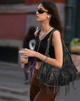 Trendy Washed Burgundy Shoulder Bag – Tassel Accent Women’s Hobo Vintage Style Purse