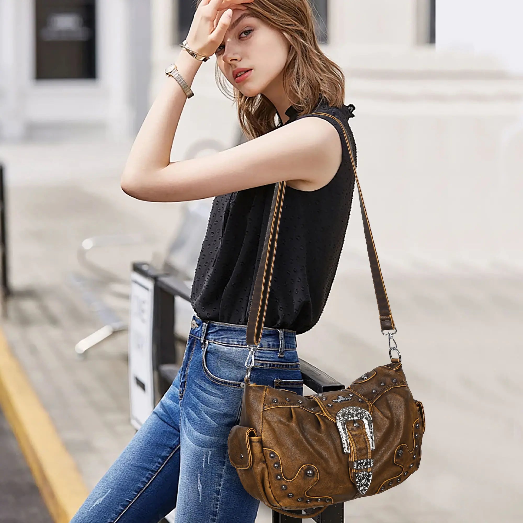 Ladies exquisite chic denim handbag satchel | Angel kiss