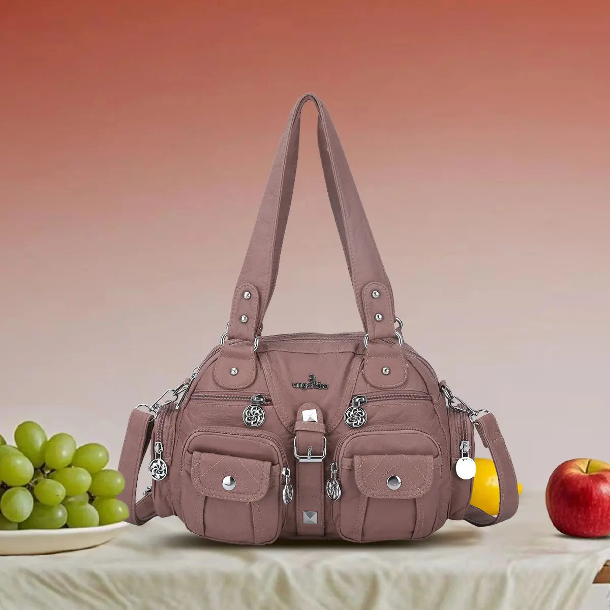 Washed Leather Handbag Unique Style For Women