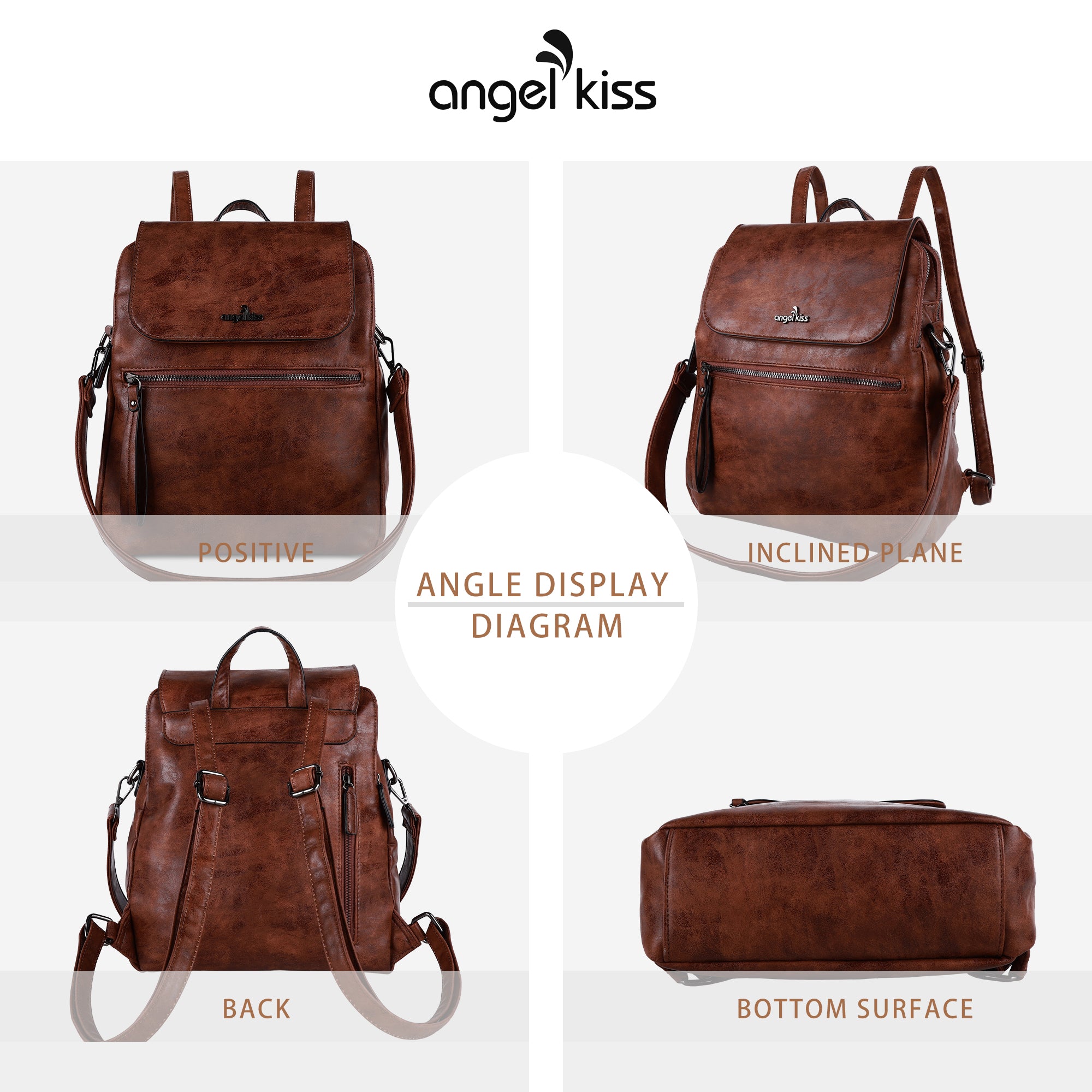 pu leather detachable shoulder strap backpack/crossbody bag-Angelkiss Bag