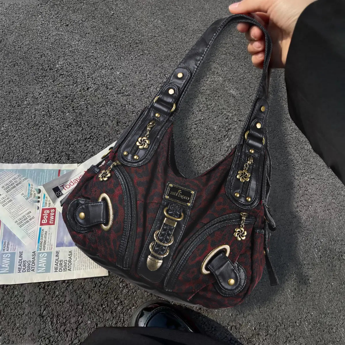 Hobo Bum Shoulder Bag, wash nylon leopard multi-purpose design shoulder bag