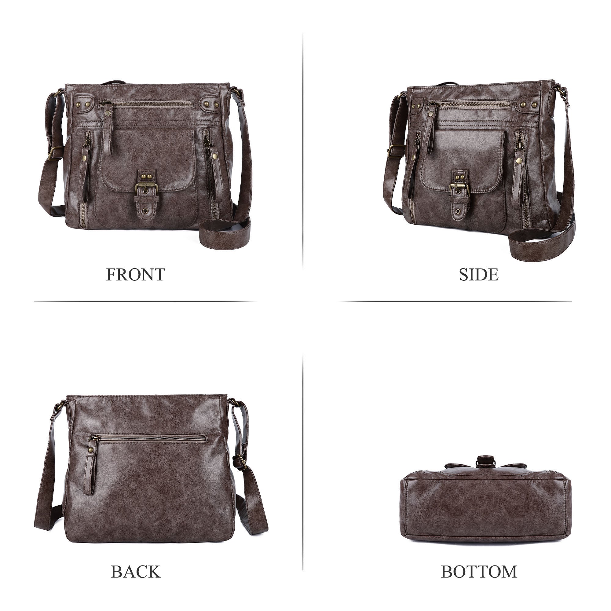 Solid color wash water pu leather adjustable shoulder strap daily shoulder bag-Angelkiss Bag
