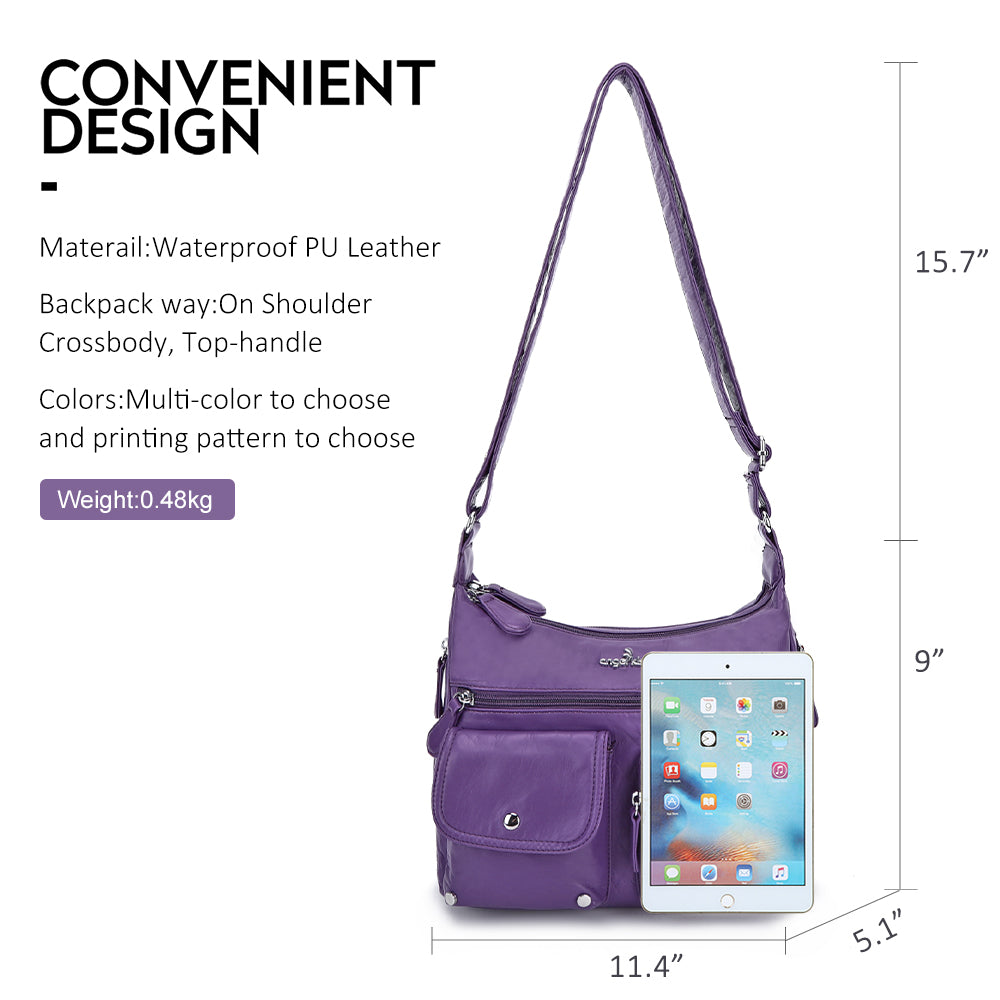 Women's water wash pu leather crossbody bag-Angelkiss Bag