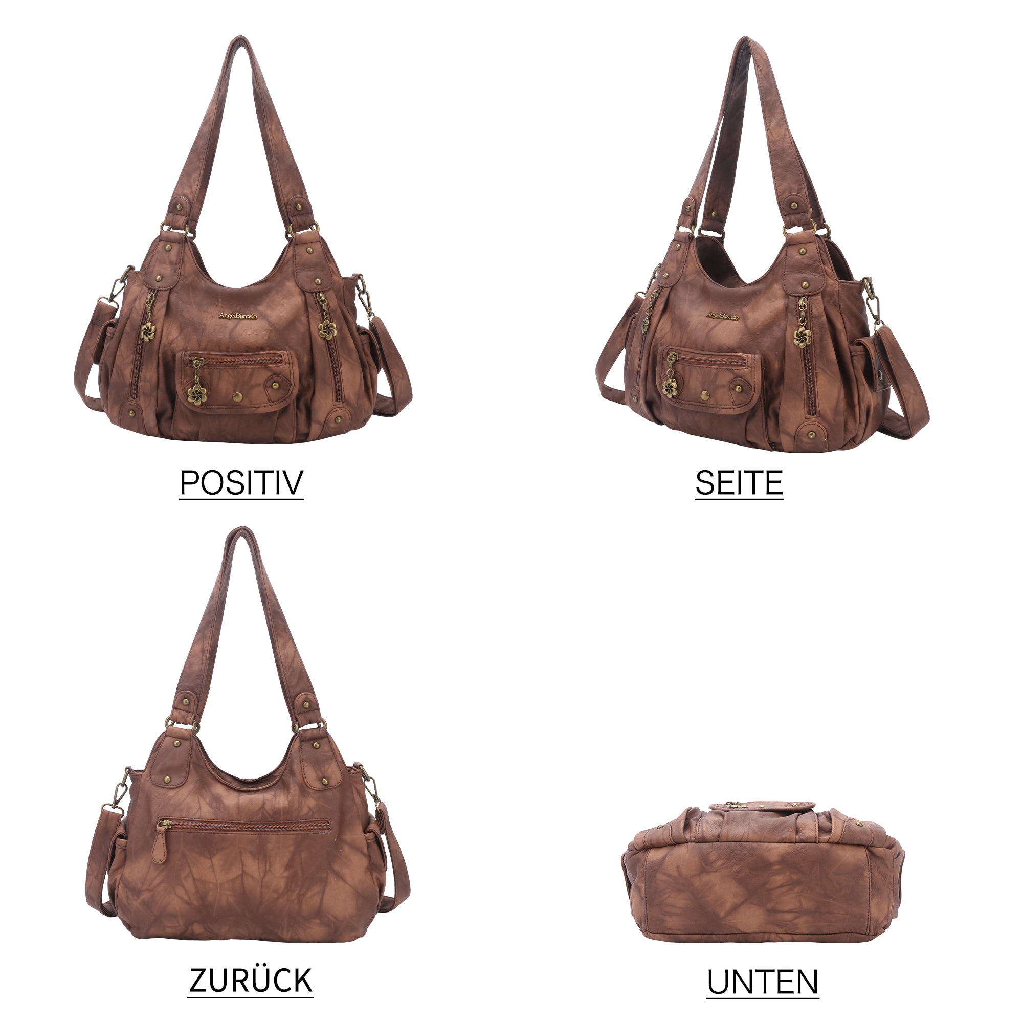 PU leather women's shoulder bag with tie-dye wash water-Angelkiss Bag