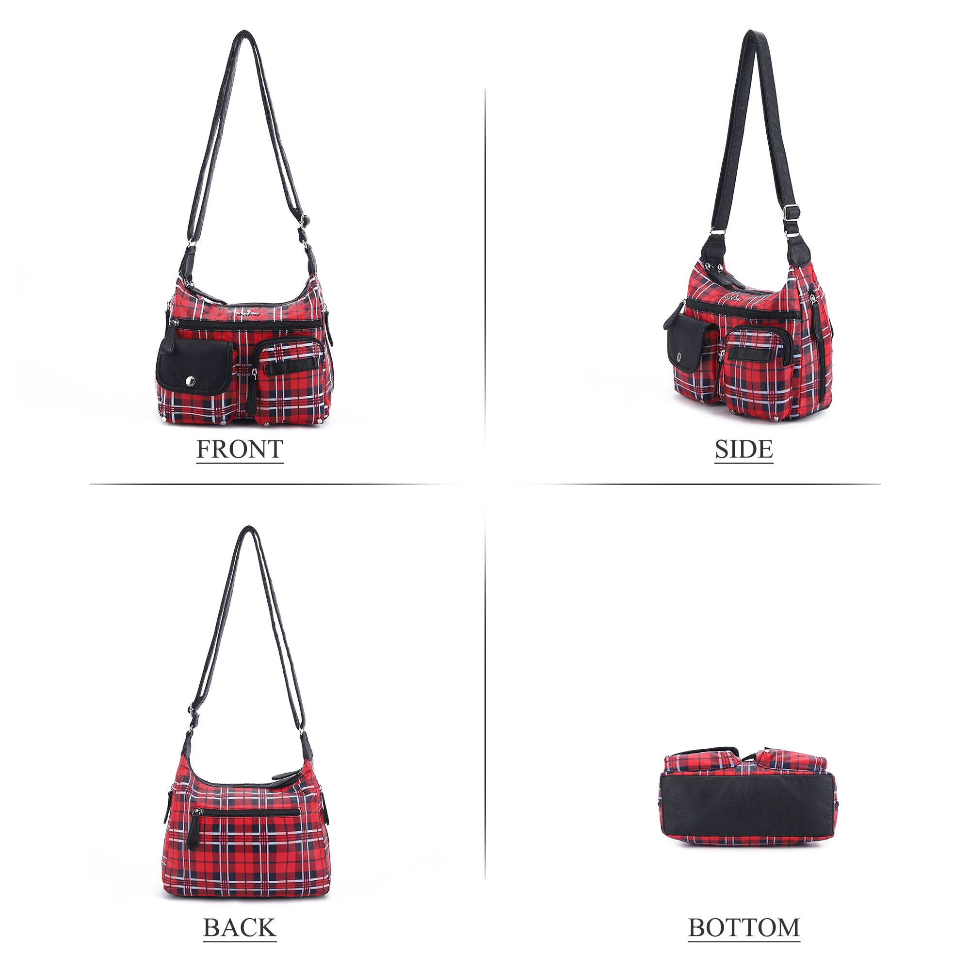 Women's plaid water wash pu leather crossbody bag-Angelkiss Bag