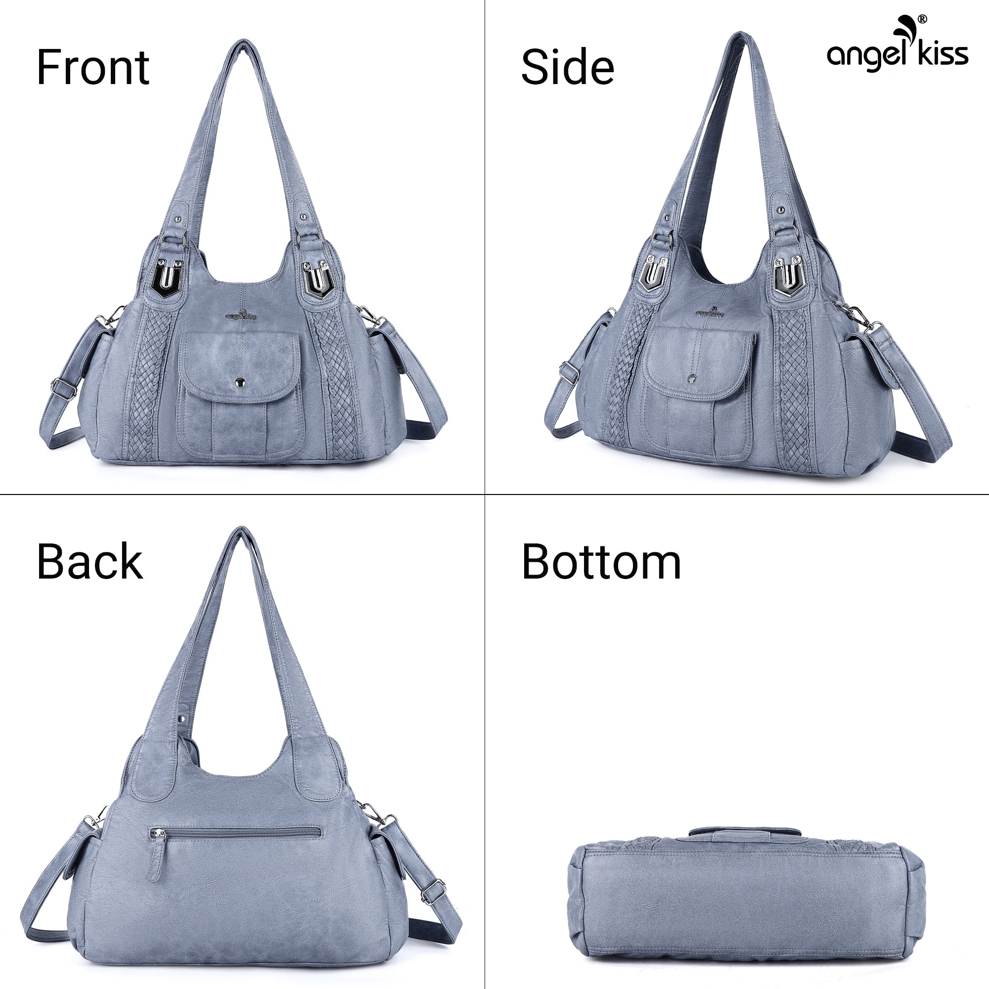 Women's waterproof solid color vintage Hobo shoulder bag and tote-Angelkiss Bag