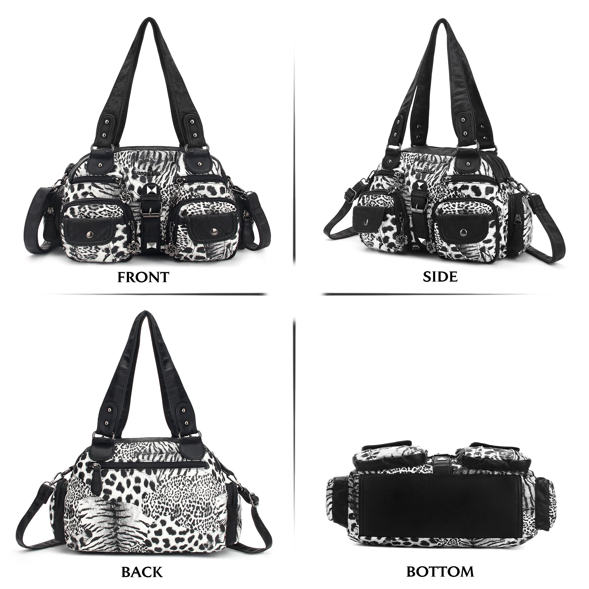 Washed Leather  Leopard print waterproof Handbag Unique Style For Women shoulder bag-Angelkiss Bag