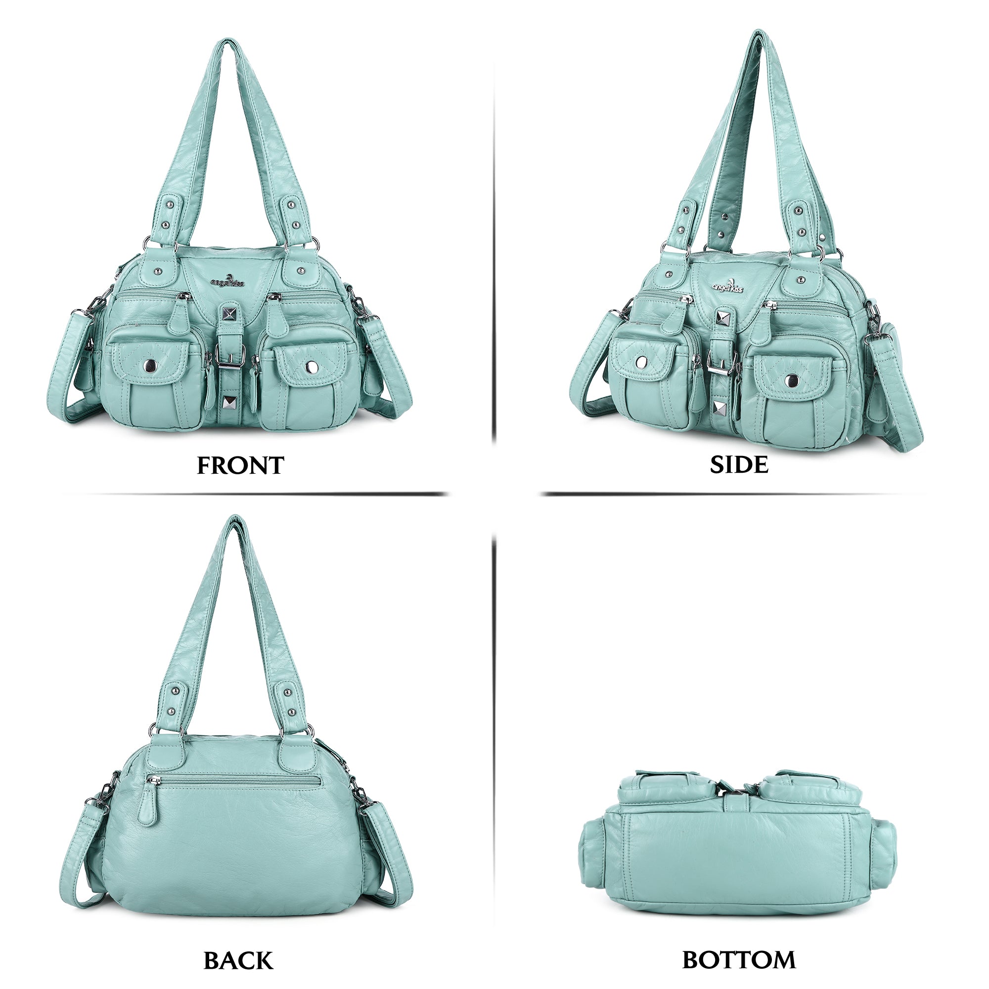 Washed Leather  Multilayer separation individuality Handbag Unique Style For Women-Angelkiss Bag
