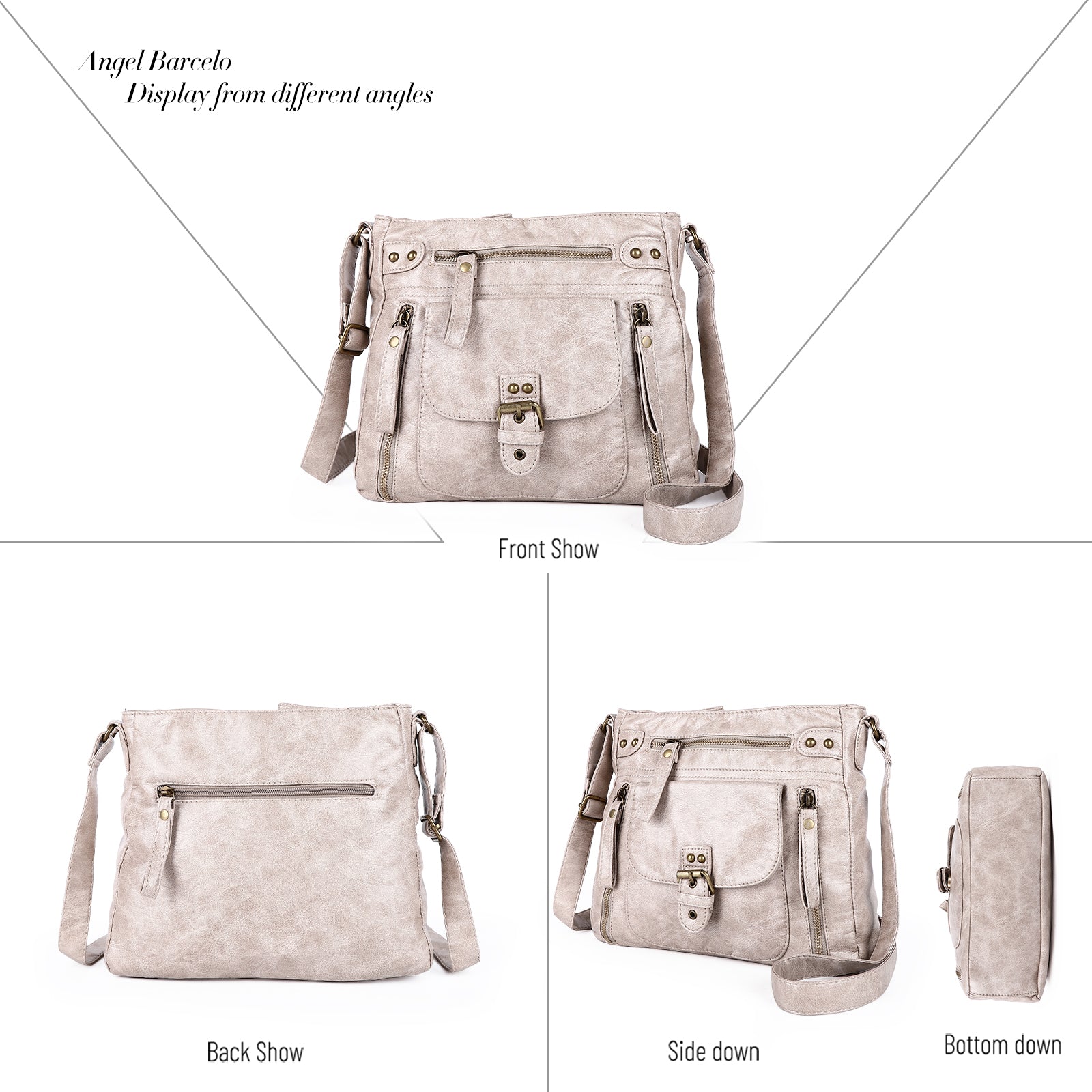 Solid color wash water pu leather adjustable shoulder strap daily shoulder bag-Angelkiss Bag
