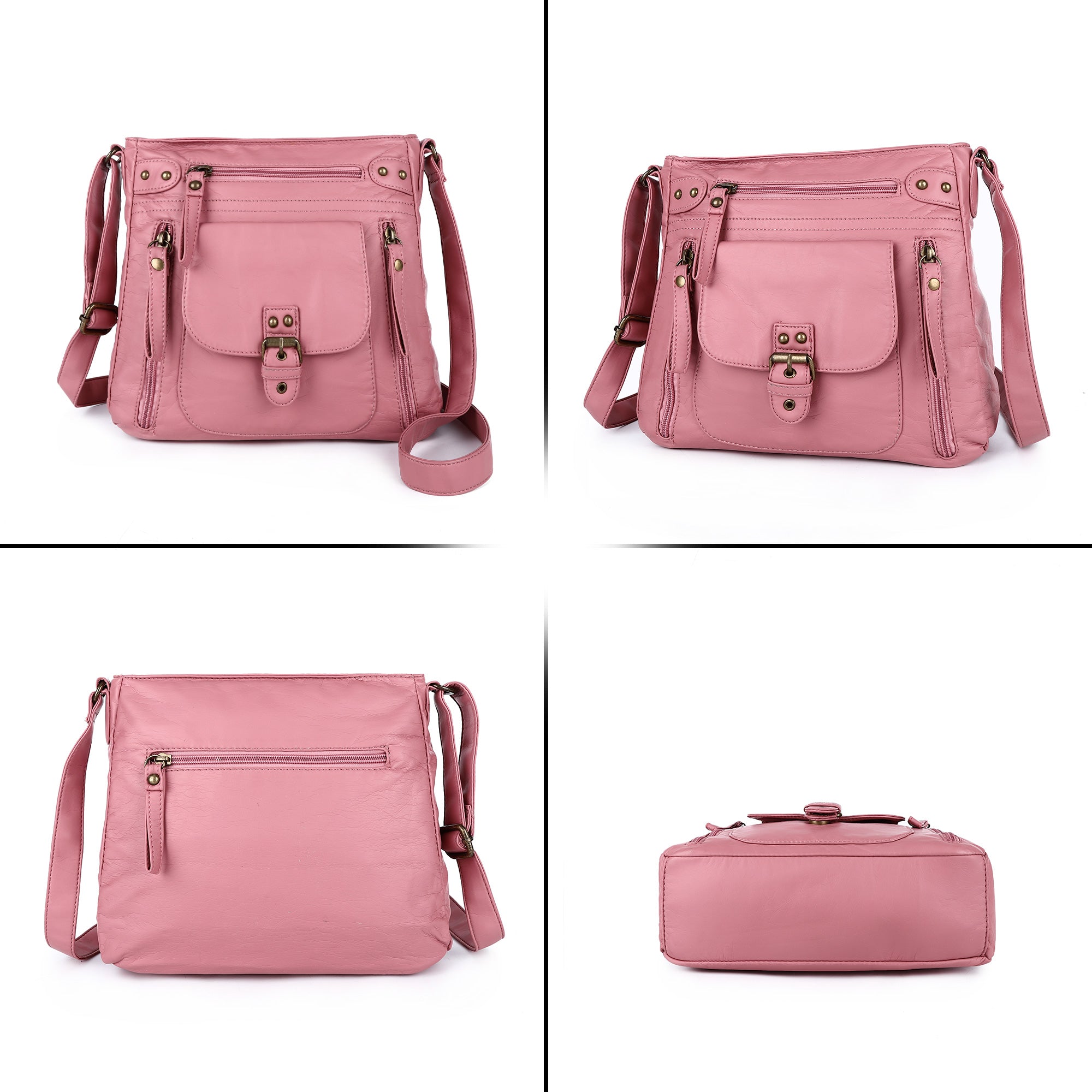 Solid color wash water pu leather adjustable shoulder strap daily shoulder bag-Angelkiss Bag