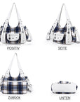 Plaid vintage wash PU leather women's shoulder bag tote bag-Angelkiss Bag