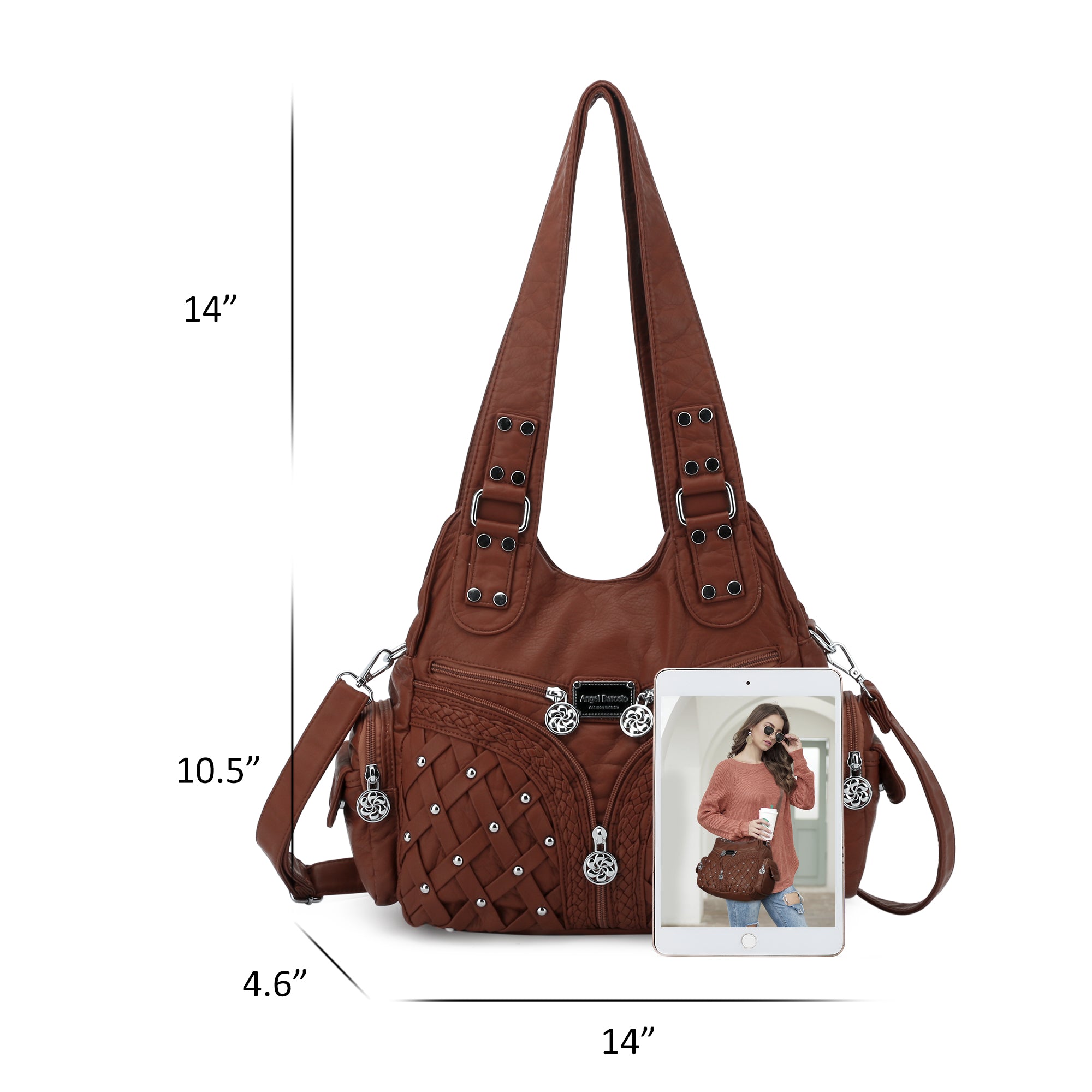 Women Large capacity hobo  Handbag Washed PU Leather-Angelkiss Bag