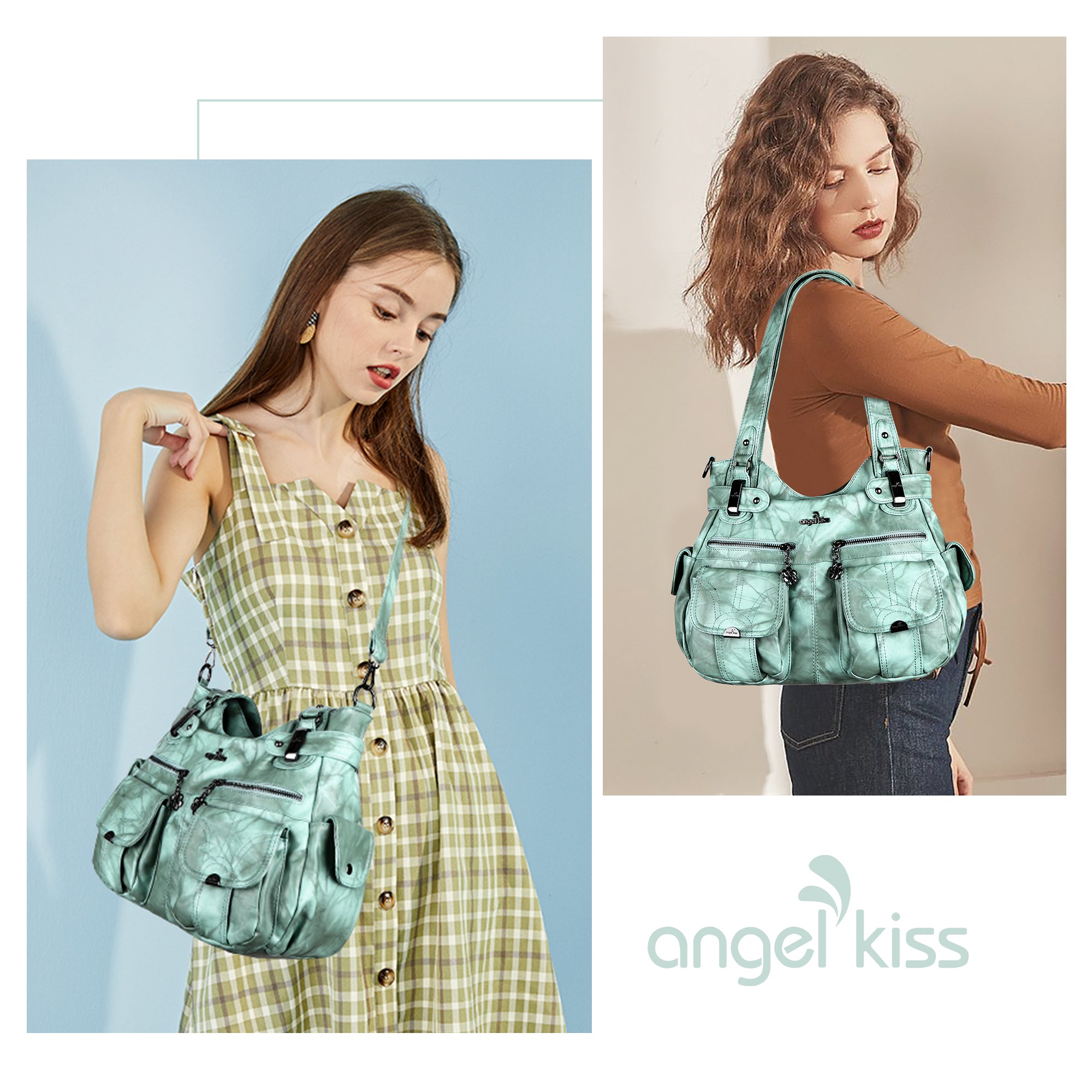 Washed Leather Hobobags Women Shoulder Bags-Angelkiss Bag