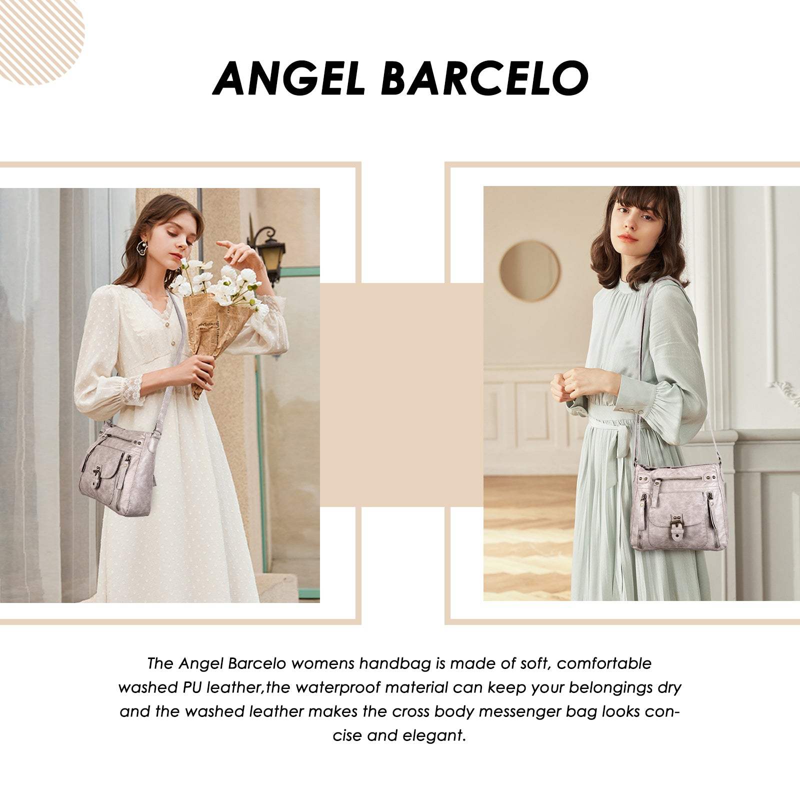 Solid color wash water pu leather adjustable shoulder strap daily shoulder bag-Angelkiss Bag