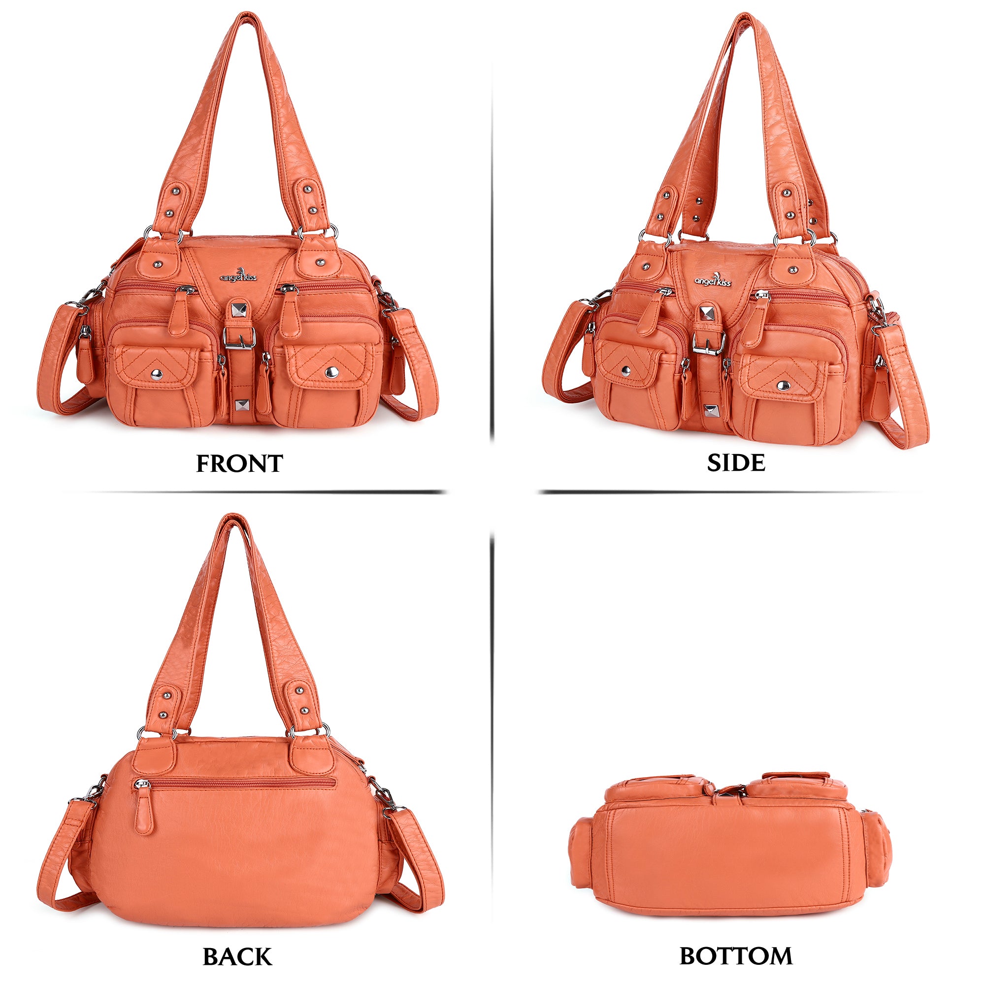 Washed Leather  Multilayer separation individuality Handbag Unique Style For Women-Angelkiss Bag
