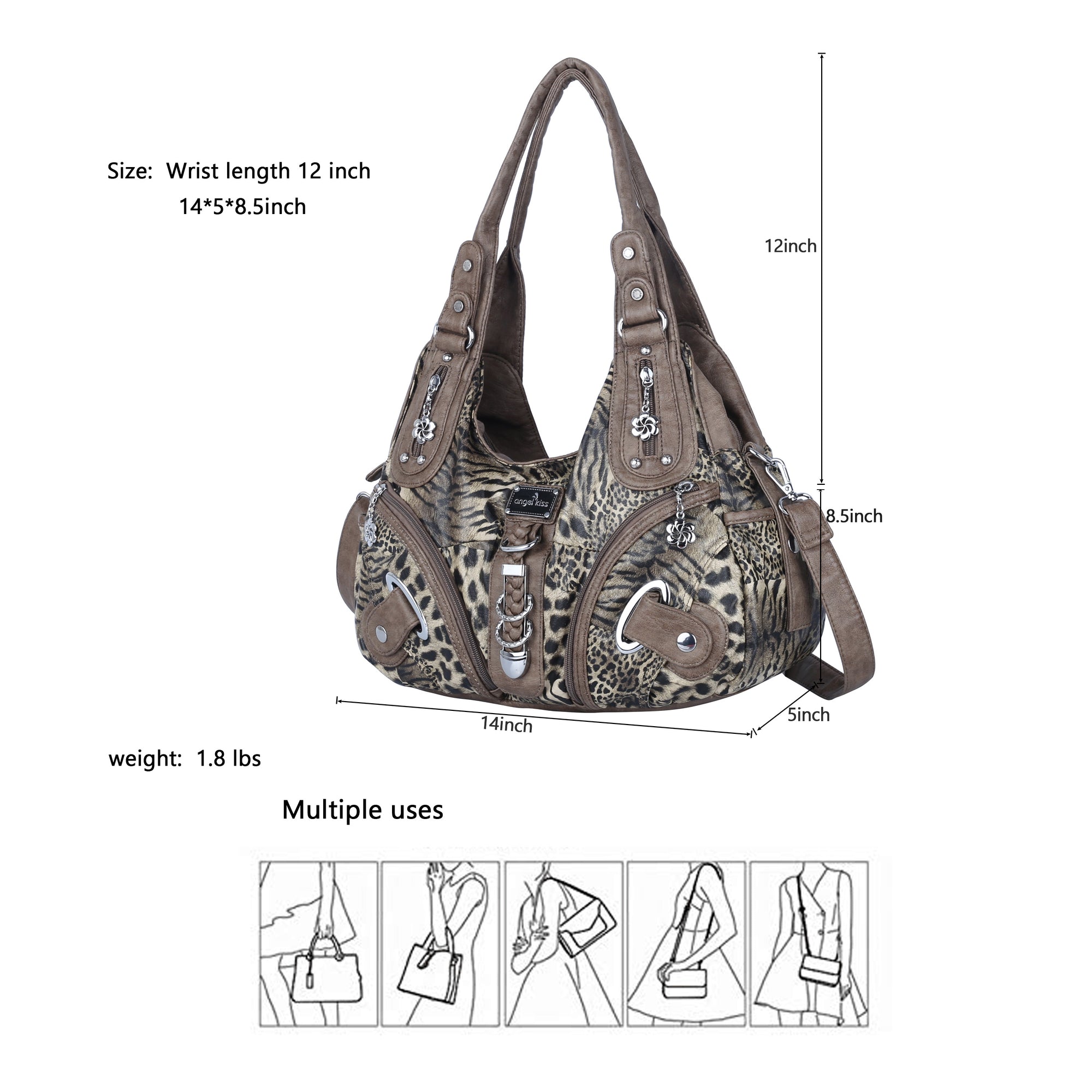 Hobo Leopard print Shoulder  Handbag-Angelkiss Bag