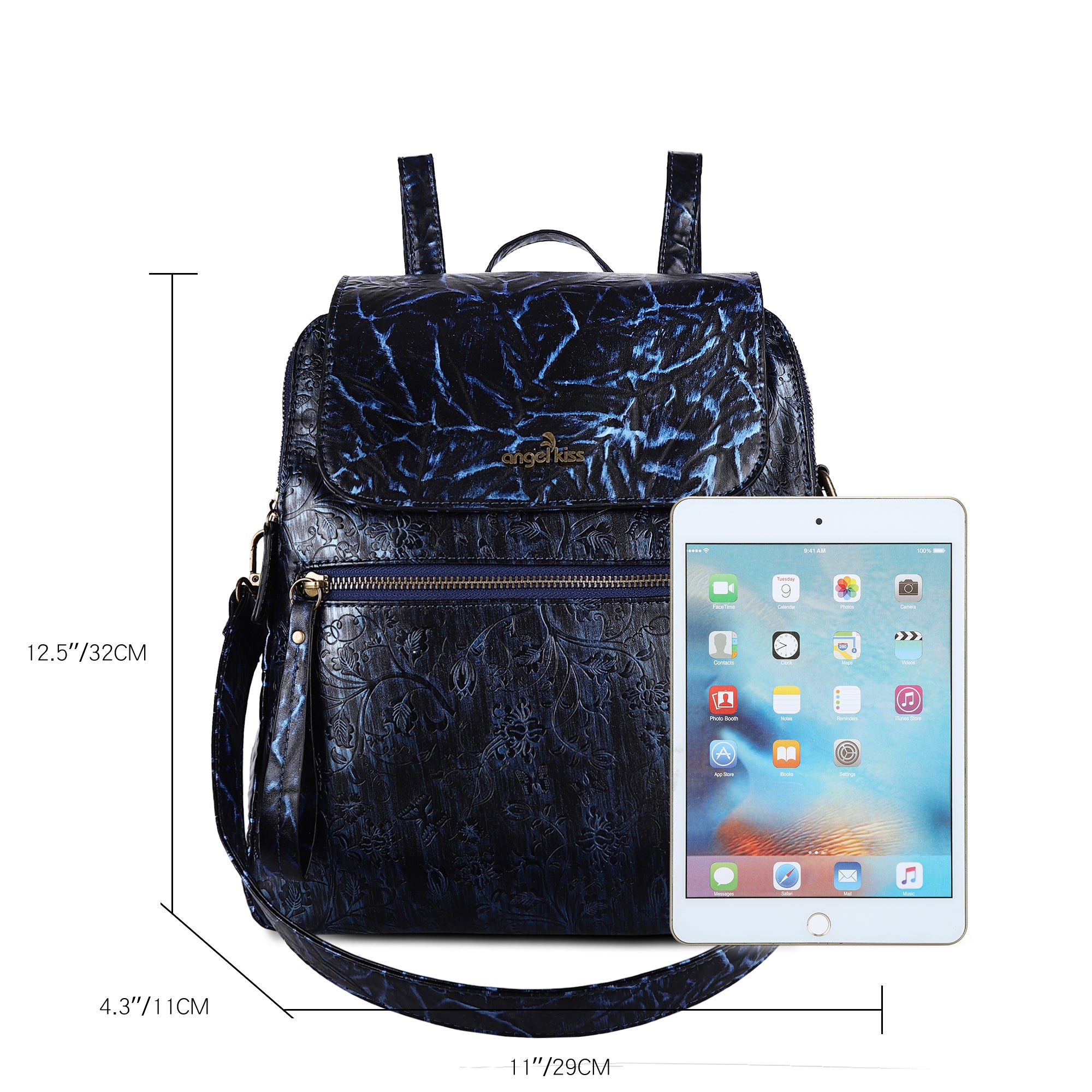 Wash watermark floral vintage backpack-Angelkiss Bag